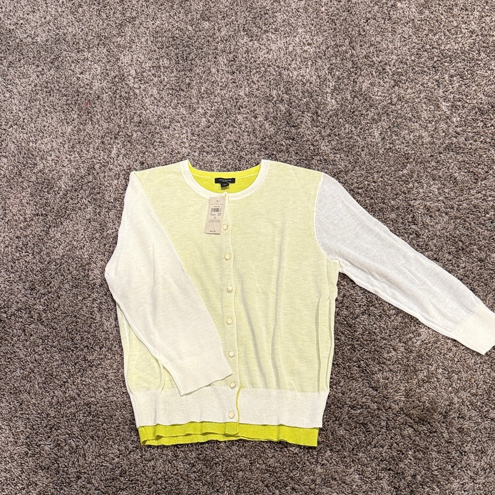 Ann Taylor White and Green Cardigan Sweater